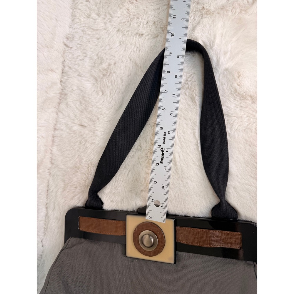 Y2K Marni Grey Canvas Bag Acrylic Frame Leather Trim Geometric Buckle Doctor Bag - Picture 9 of 9